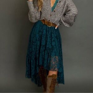 Joyfolie Teal Lace High-Low Skirt